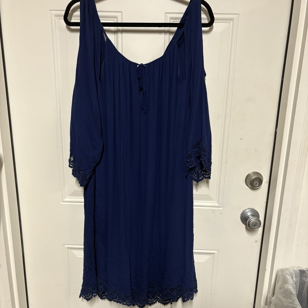 Women's Adriel Long Sleeve Open Shoulder Lace Trim Dress, (Rue+ ) Sapphire, 3x